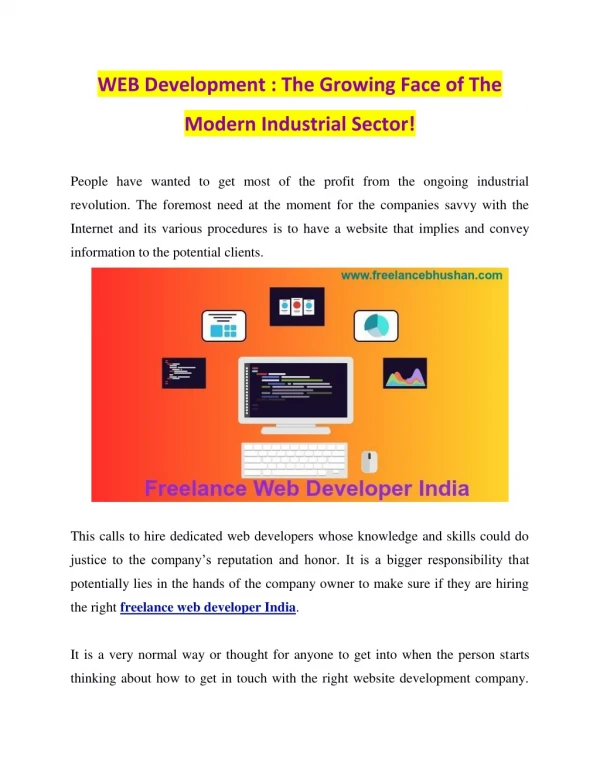 WEB Development : The Growing Face of The Modern Industrial Sector!