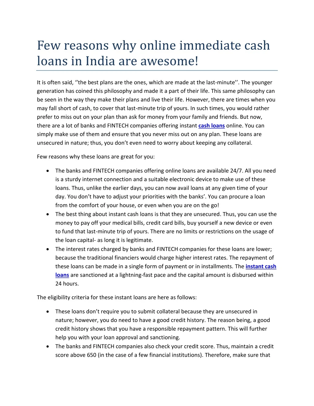 few reasons why online immediate cash loans