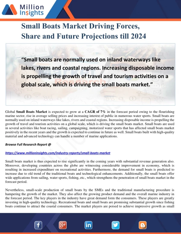 Small Boats Market Driving Forces, Share and Future Projections till 2024