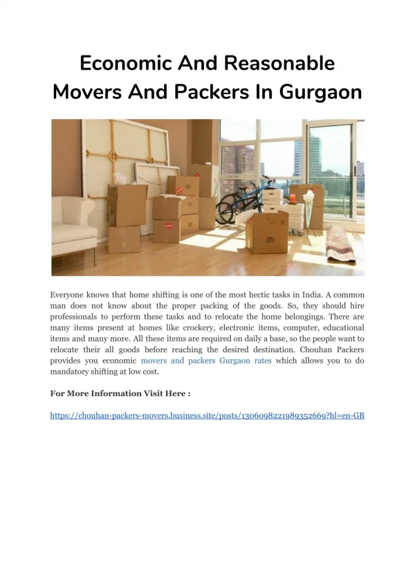 Economic And Reasonable Movers And Packers In Gurgaon