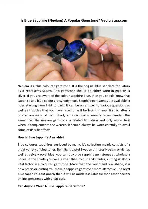 Is Blue Sapphire (Neelam) A Popular Gemstone? Vedicratna.com
