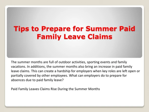 Tips to Prepare for Summer Paid Family Leave Claims
