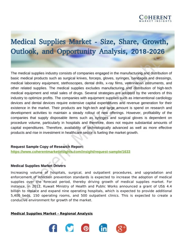 Medical Supplies Market Demand To Escalate Till 2026