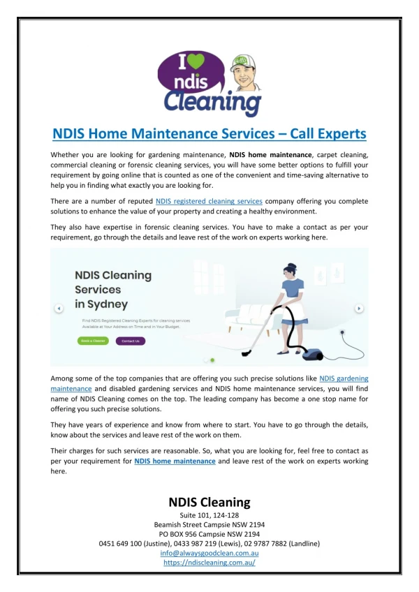 NDIS Home Maintenance Services – Call Experts