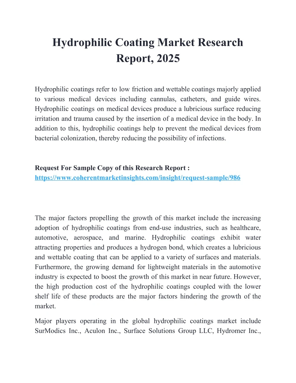 hydrophilic coating market research report 2025