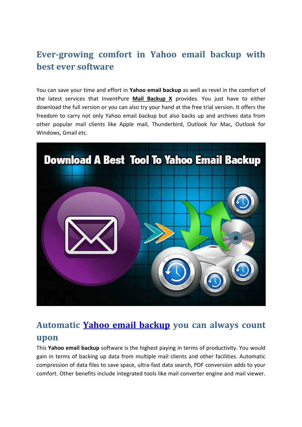 ever growing comfort in yahoo email backup with