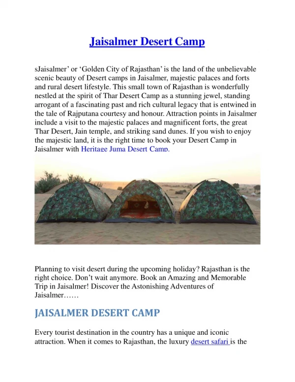 Jaisalmer Desert Camp | Desert Safari | Camp | In Jaisalmer