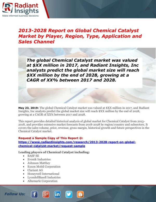 Global Chemical Catalyst Market Segmentation, Opportunities, Trends & Future Scope to 2028