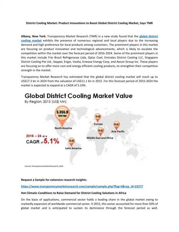 District Cooling Market: Product Innovations to Boost Global District Cooling Market, Says TMR
