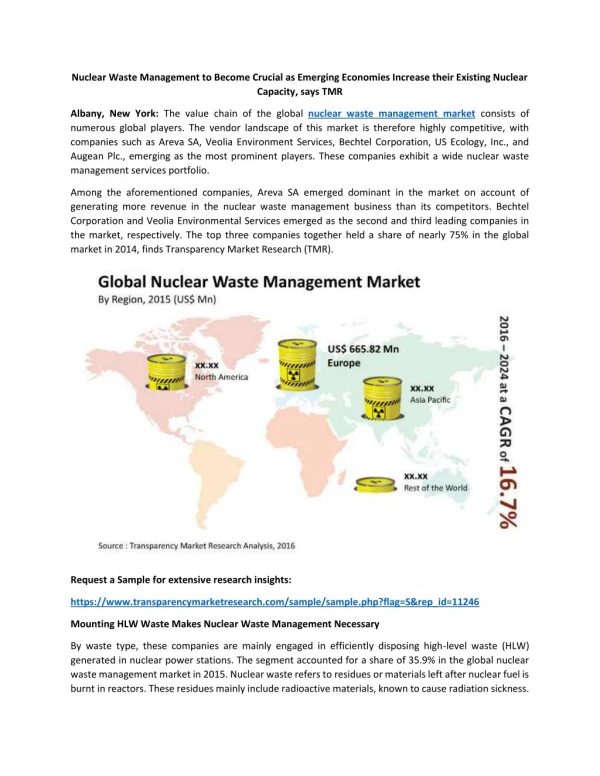 Nuclear Waste Management to Become Crucial as Emerging Economies Increase their Existing Nuclear Capacity, says TMR