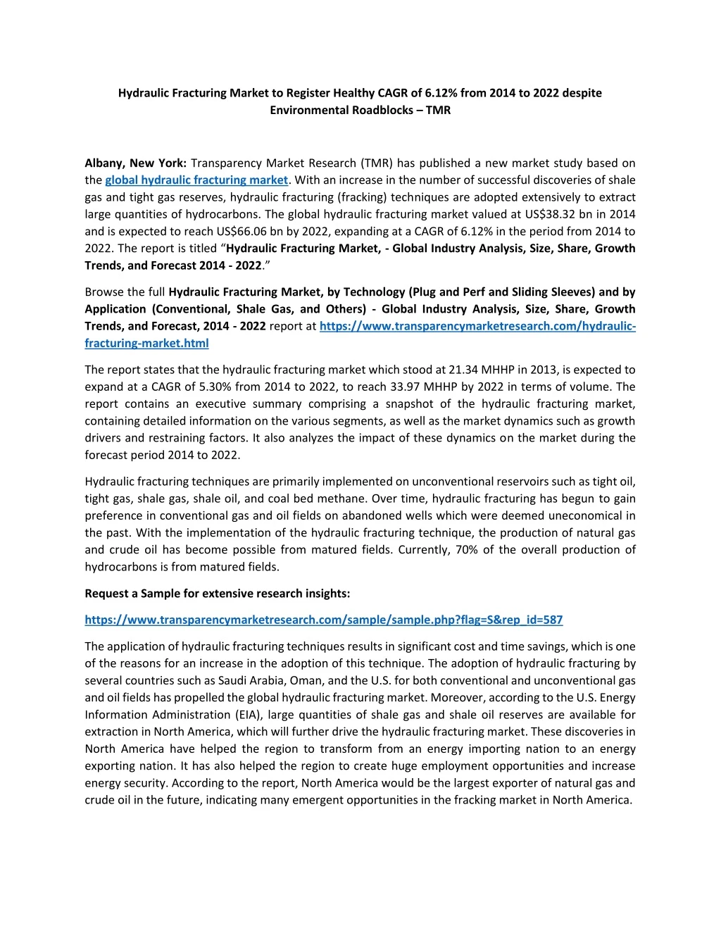 hydraulic fracturing market to register healthy