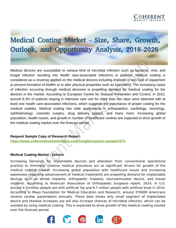 Medical Coating Market by 2026 Growth Rate, Sales, Production, Consumption Manufacturers, Market Shares