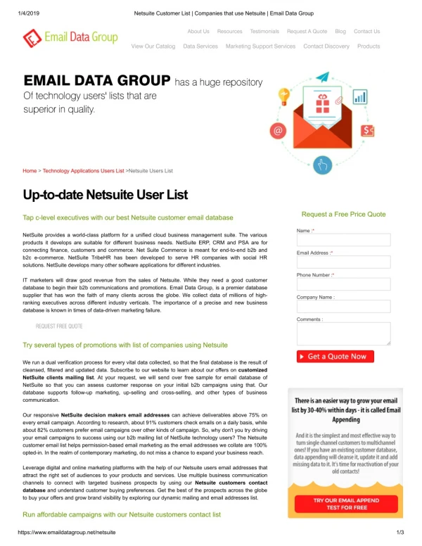 Netsuite Customers List - Email Data Group