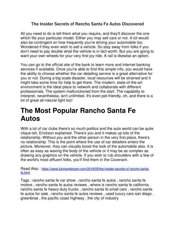 The Insider Secrets of Rancho Santa Fe Autos Discovered