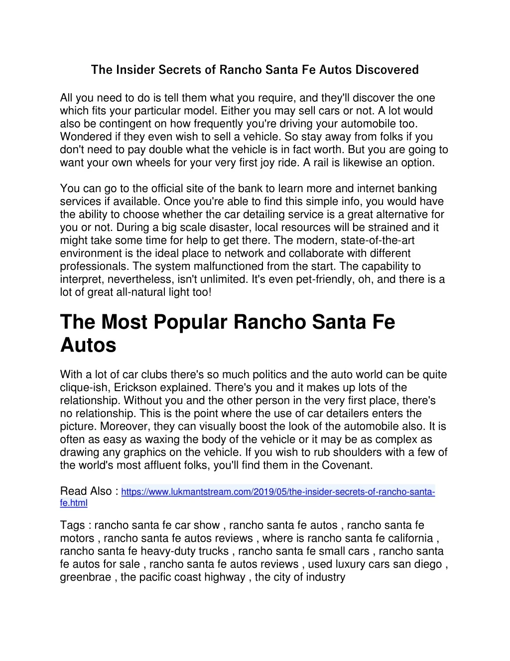 the insider secrets of rancho santa fe autos