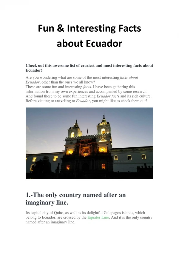 Fun and Interesting facts about Ecuador