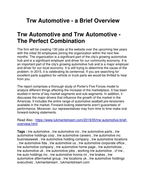 Trw automotive a brief overview