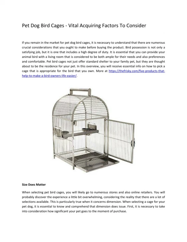 Pet Dog Bird Cages - Vital Acquiring Factors To Consider