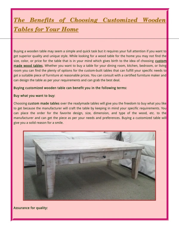 The Benefits of Choosing Customized Wooden Tables for Your Home