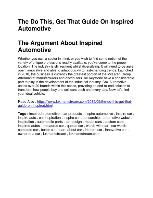 The do this, get that guide on inspired automotive