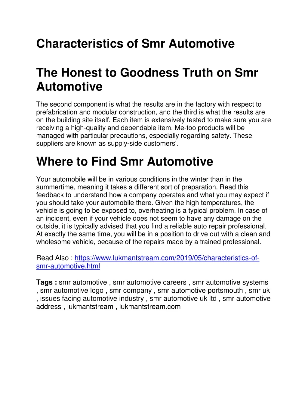 characteristics of smr automotive