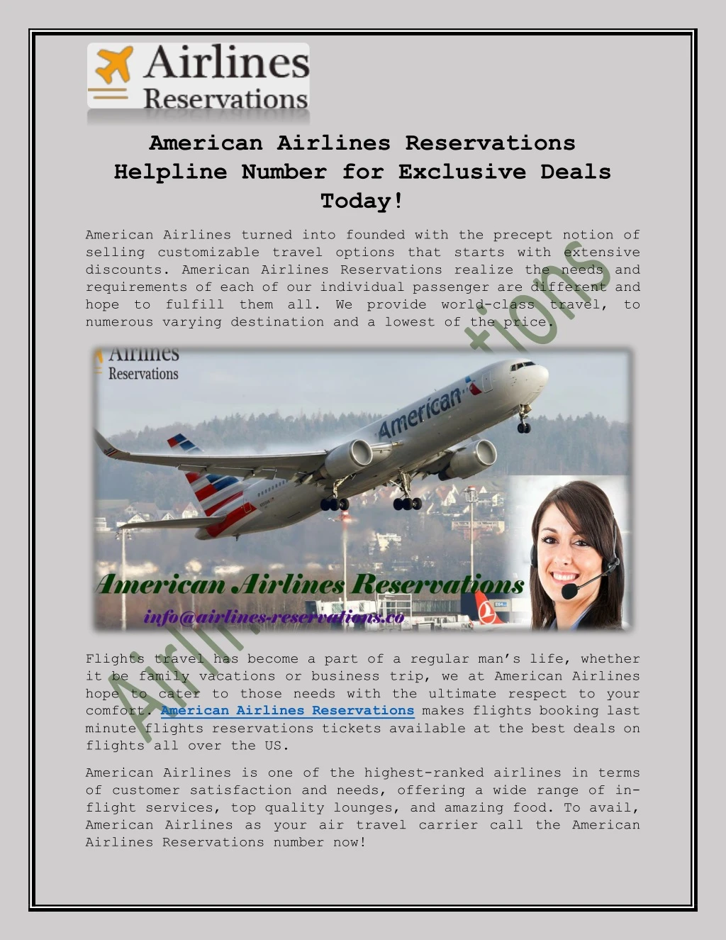 american airlines reservations helpline number