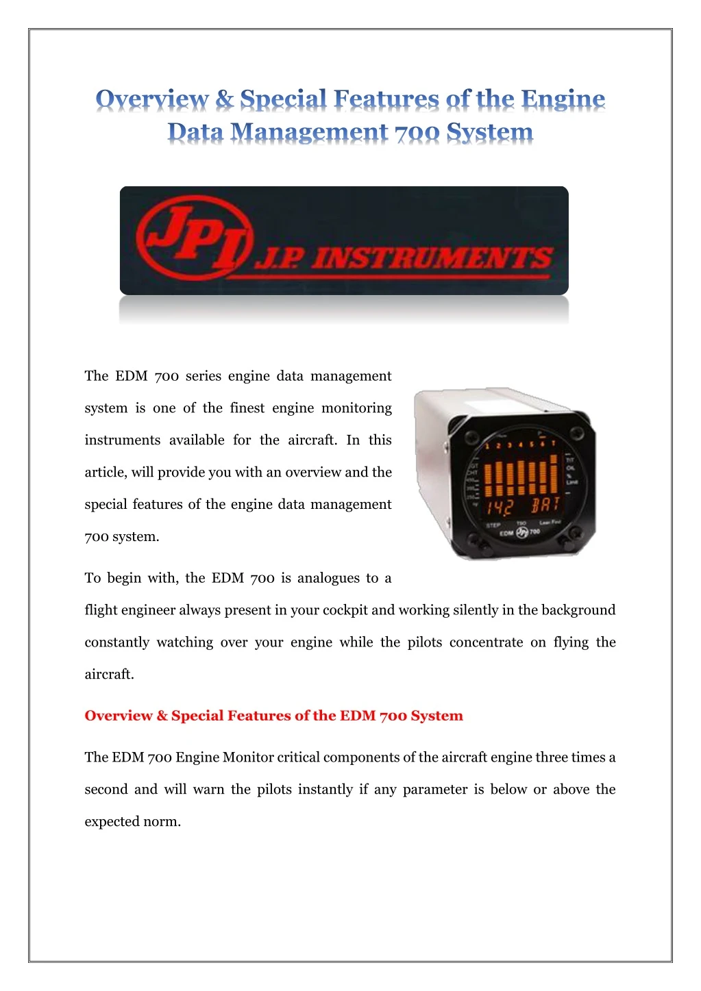 the edm 700 series engine data management