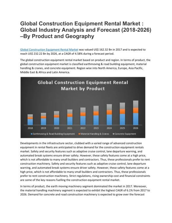 Global Construction Equipment Rental Market : Global Industry Analysis and Forecast (2018-2026)