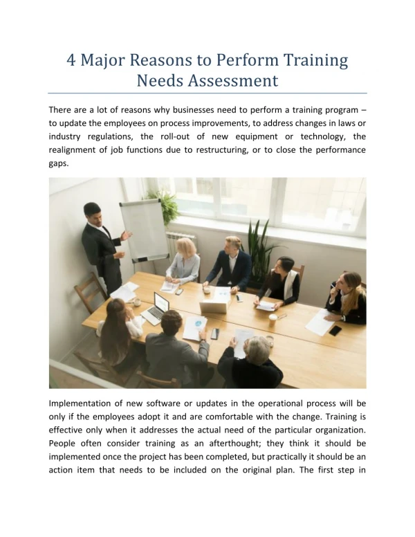 4 Major Reasons to Perform Training Needs Assessment