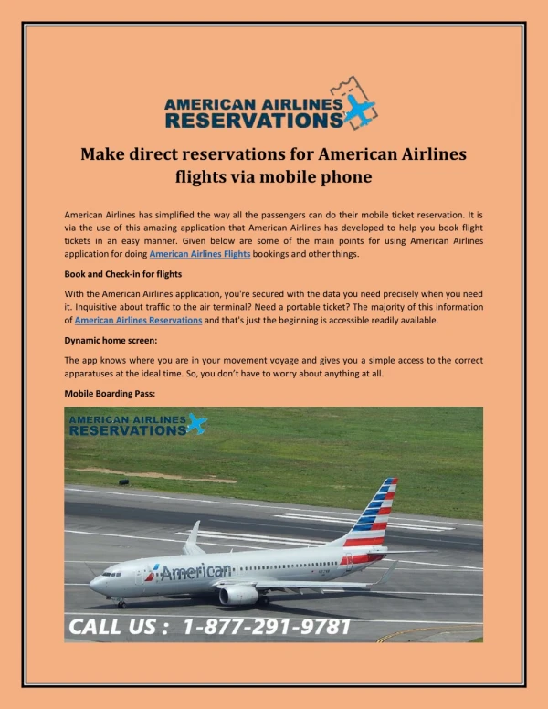 Make direct reservations for American Airlines flights via mobile phone