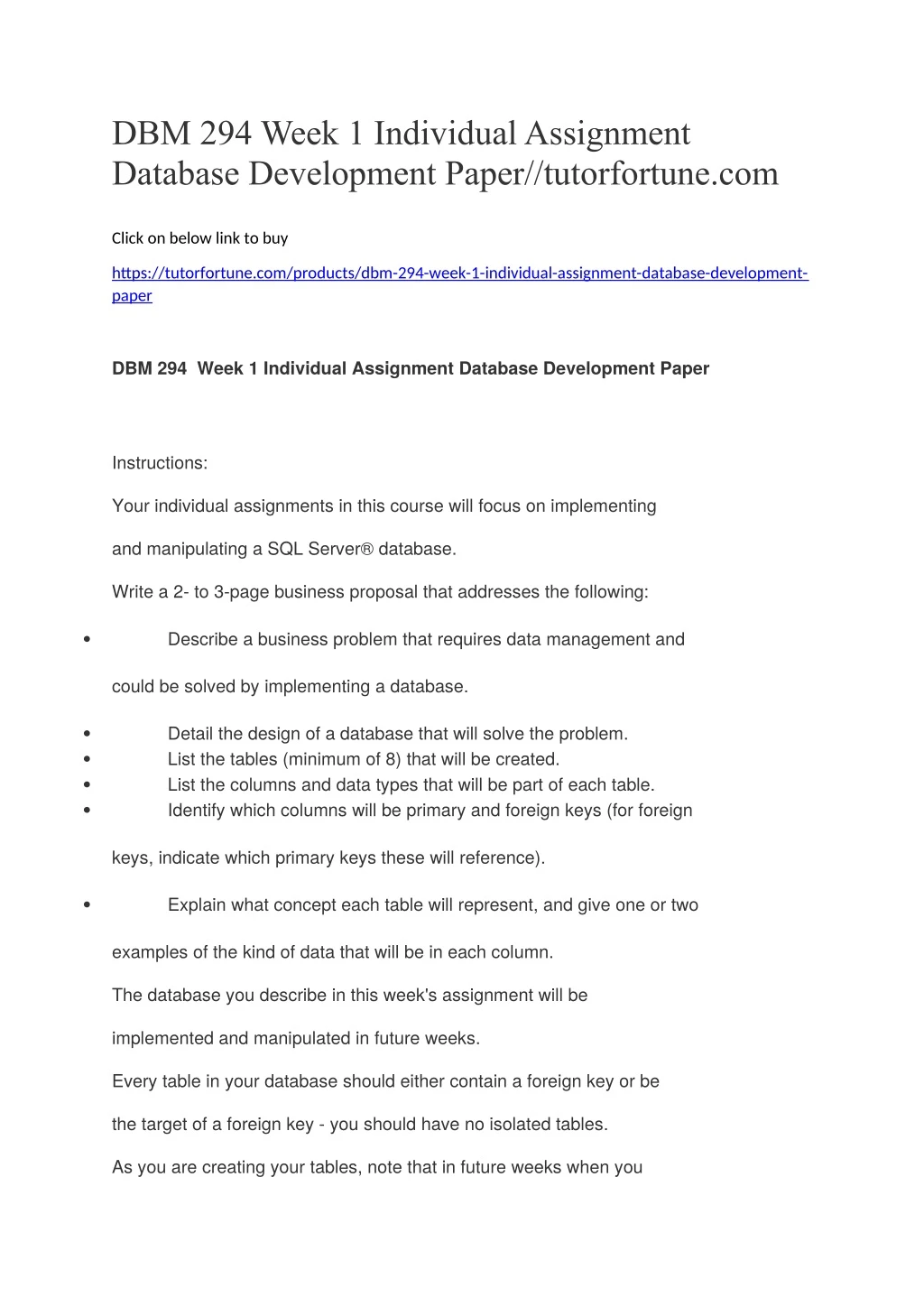 dbm 294 week 1 individual assignment database