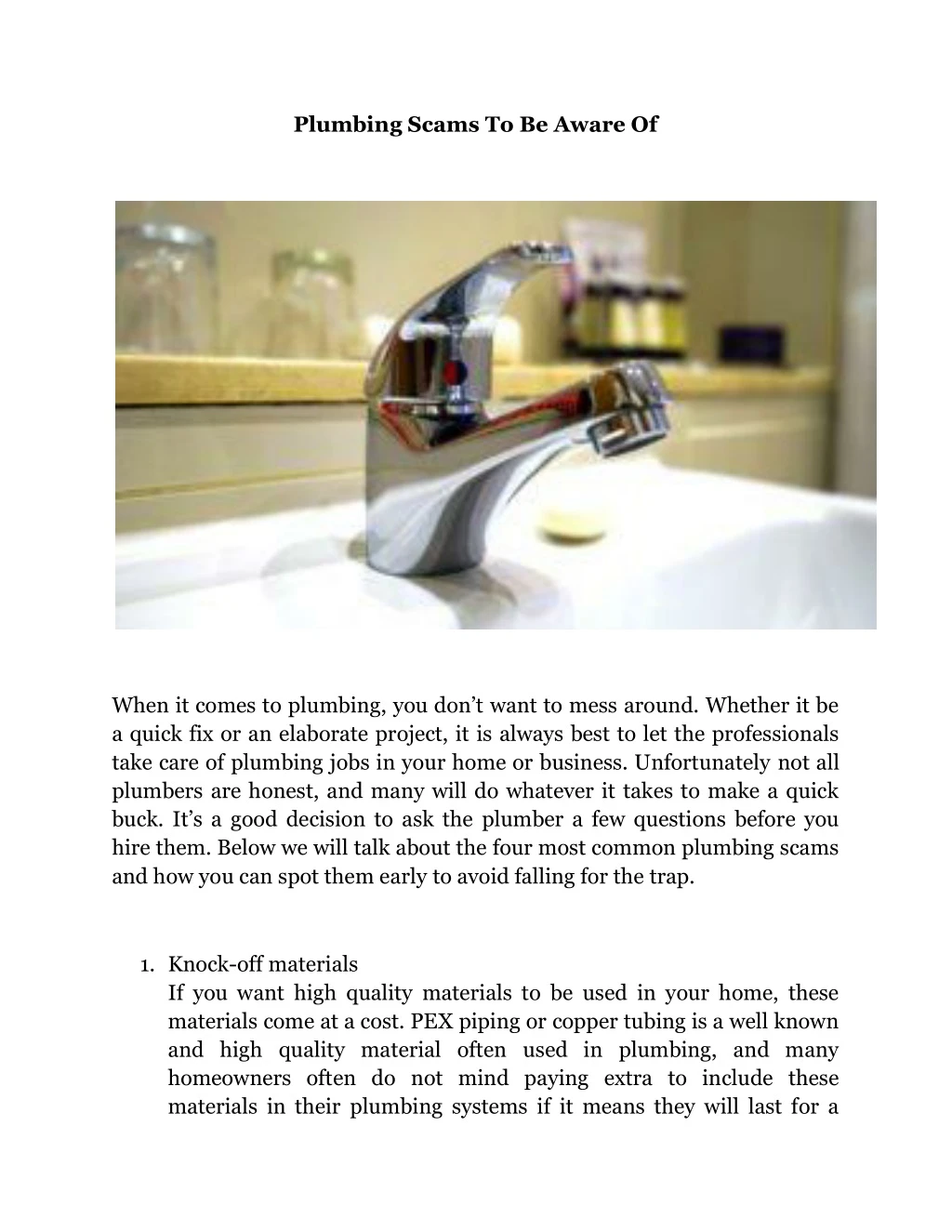 plumbing scams to be aware of