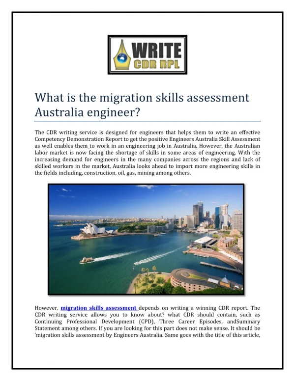 What is the migration skills assessment Australia engineer?