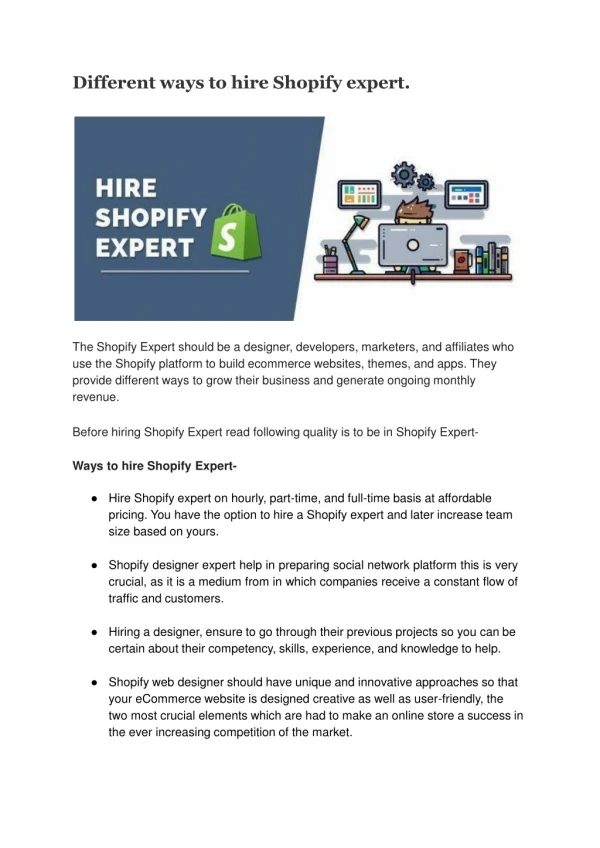 Different ways to hire Shopify expert