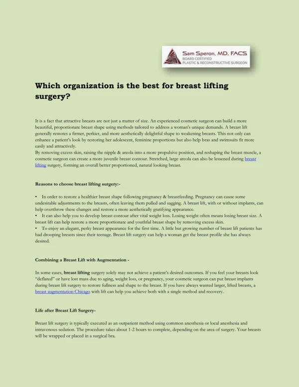 which organization is the best for breast lifting