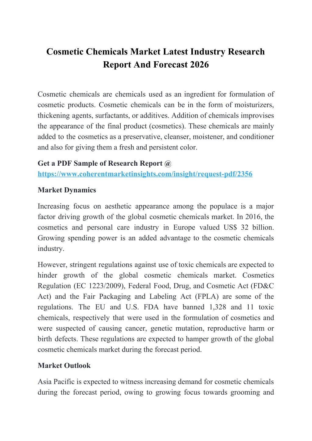 cosmetic chemicals market latest industry