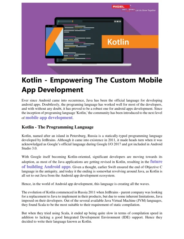Kotlin - Empowering the Custom Mobile App Development