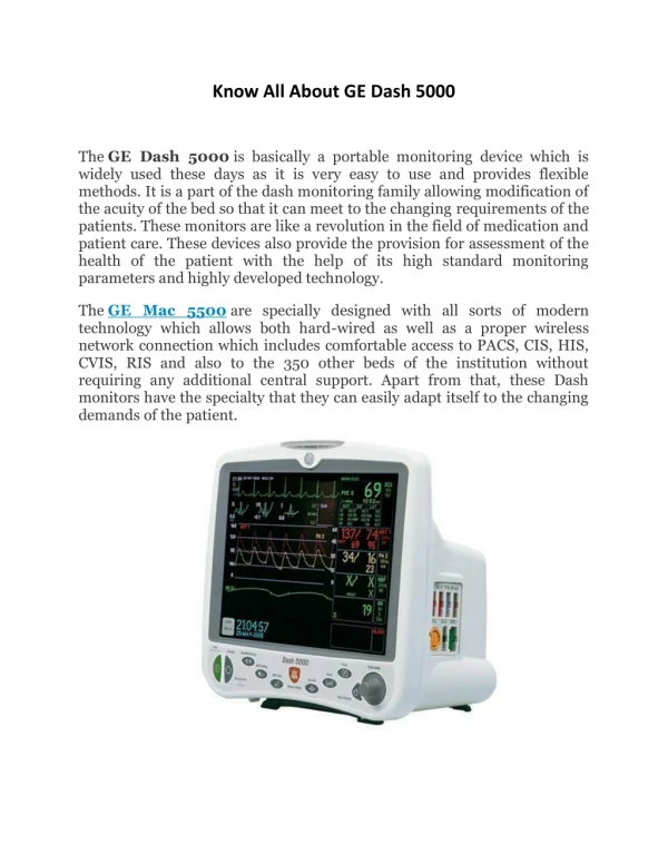 Know All About GE Dash 5000 - Gopher Medical