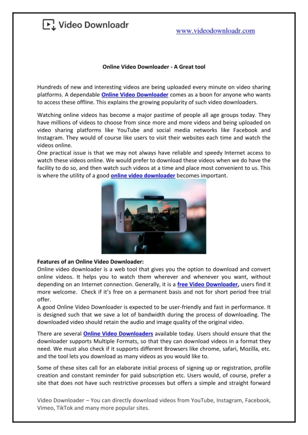 Online Video Downloader - A Great tool