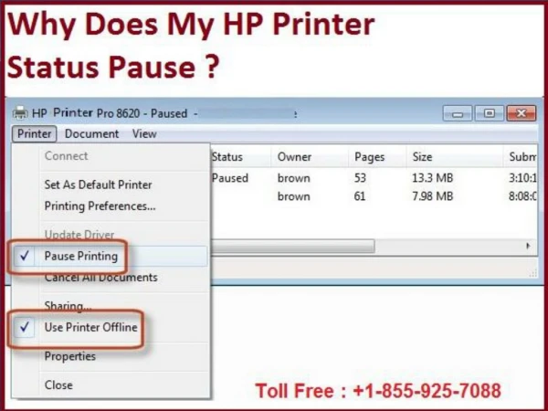 Why does my hp printer status pause