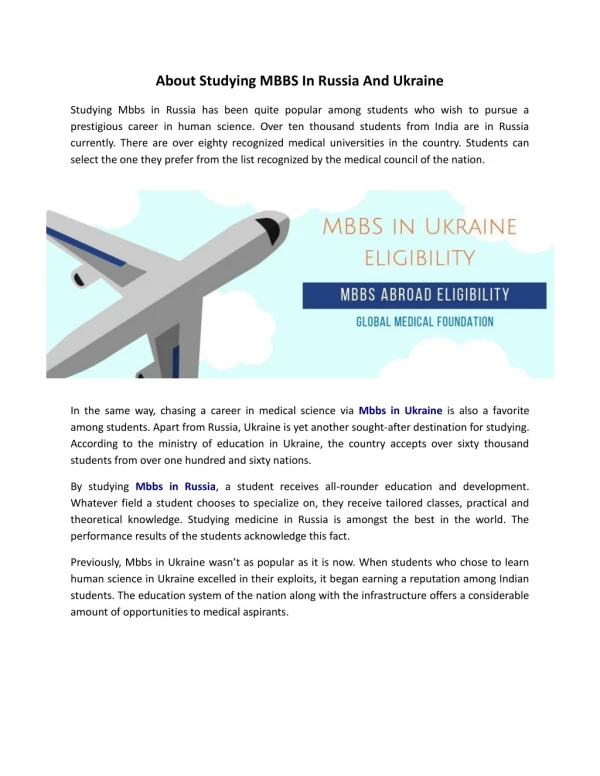 About Studying MBBS In Russia And Ukraine