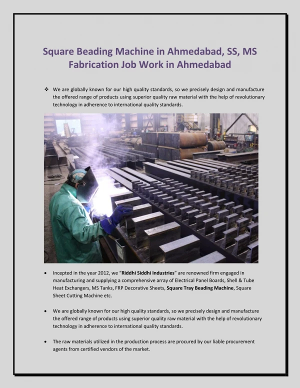 Square Beading Machine in Ahmedabad, SS, MS Fabrication Job Work in Ahmedabad