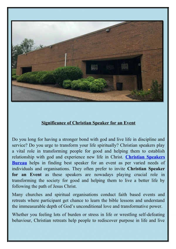 Book online Christian Speaker for an Event at GOA Speakers