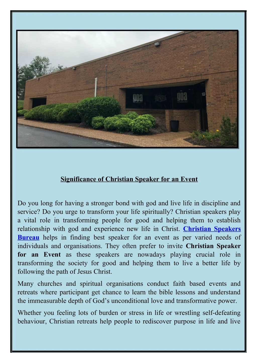 significance of christian speaker for an event