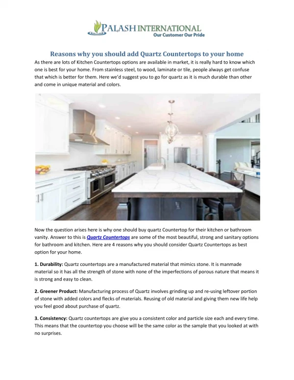 Reasons why you should add Quartz Countertops to your home