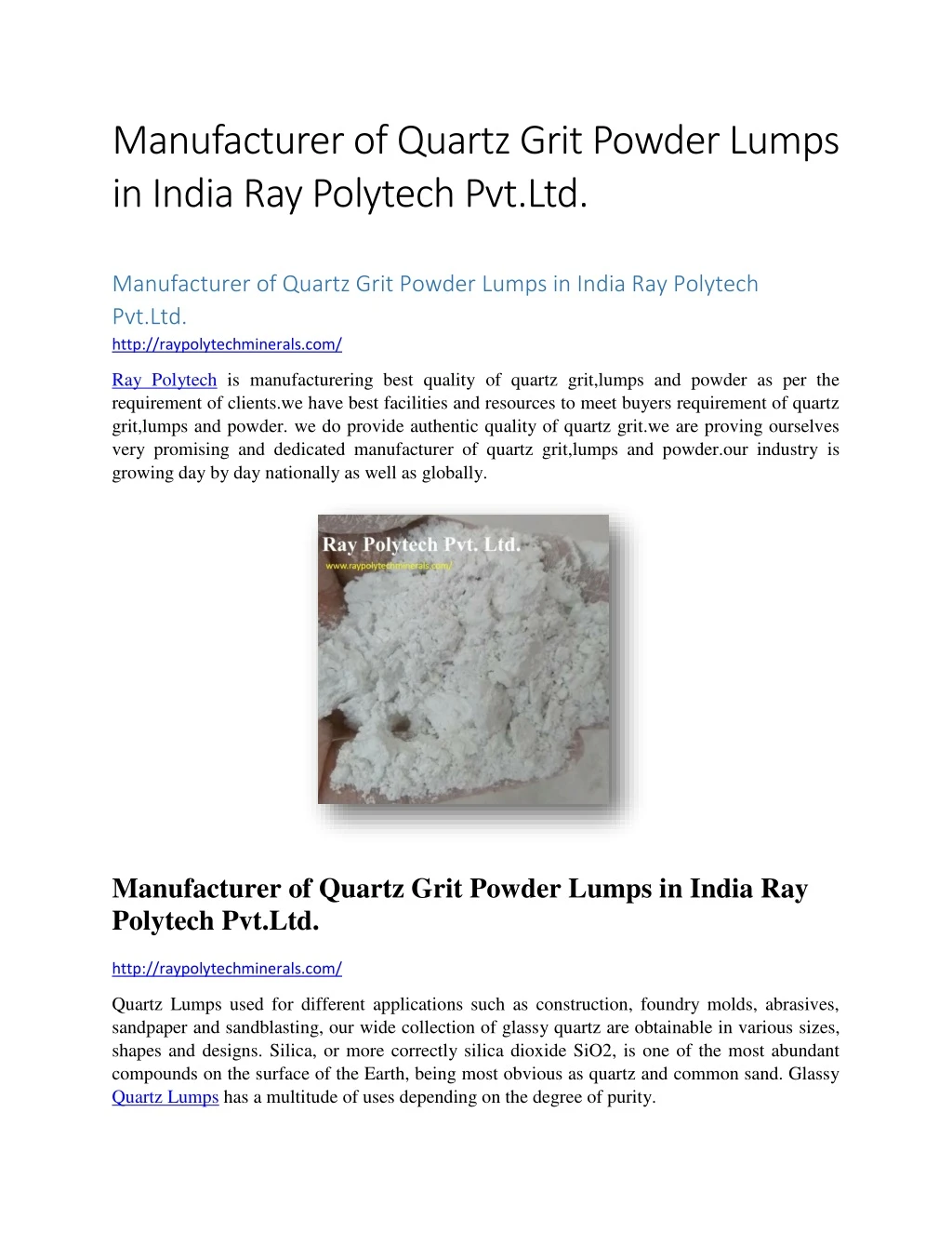manufacturer of quartz grit powder lumps in india