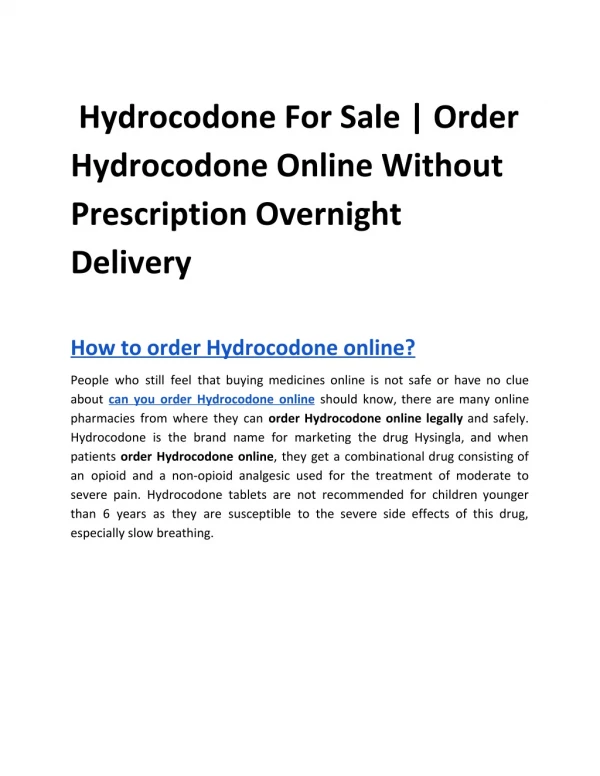 Hydrocodone For Sale | Order Hydrocodone Online Without Prescription Overnight Delivery