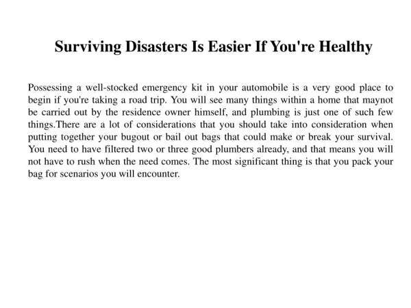 Surviving Disasters Is Easier If You're Healthy