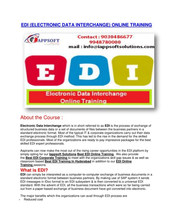 EDI Online Training | EDI Training | Hyderabad | India | USA | UK