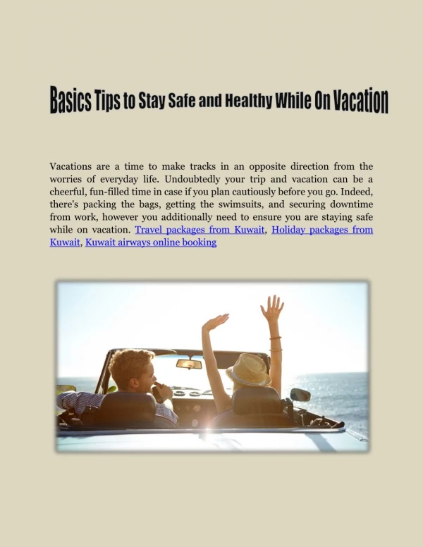 Basics Tips to Stay Safe and Healthy While On Vacation